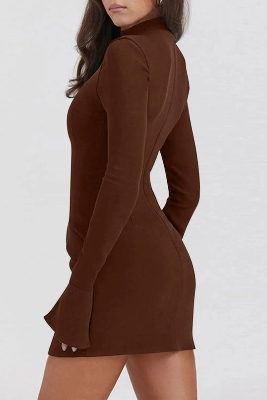 Mock Neck Long Sleeve Mini Dress - ShopEasier