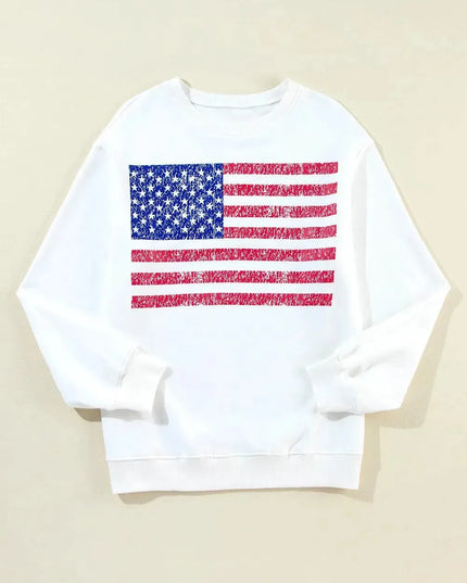 US Flag Round Neck Long Sleeve Sweatshirt - ShopEasier