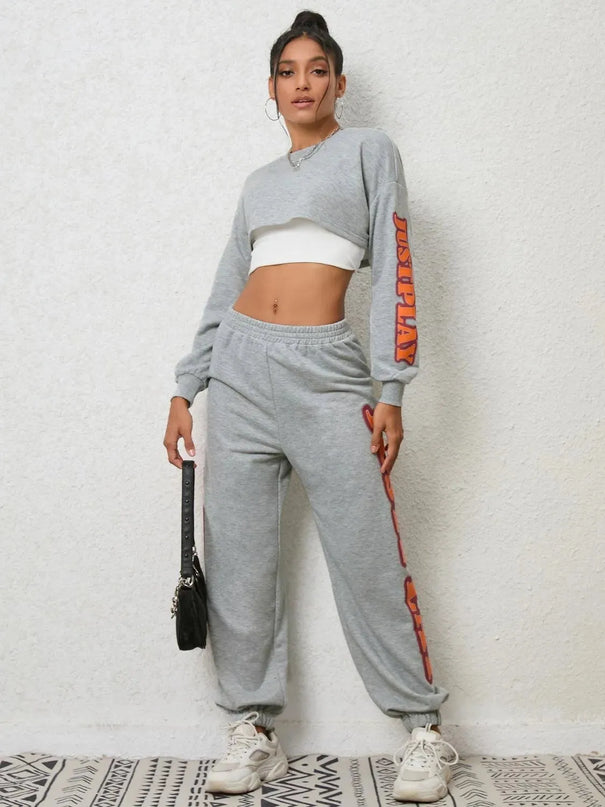 Cropped Hoodie and Jogger Pants Ensemble