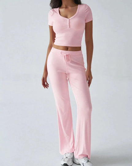 Devine Short Sleeve Top and Drawstring Pants Set - ShopEasier