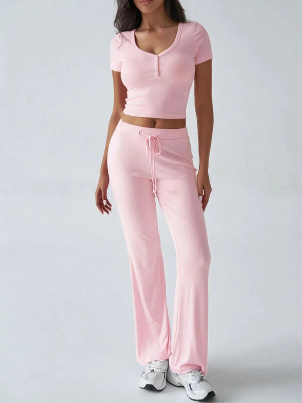 Devine Short Sleeve Top and Drawstring Pants Set - ShopEasier