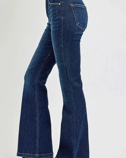 RISEN Full Size High Rise Flare Jeans with Pockets - ShopEasier