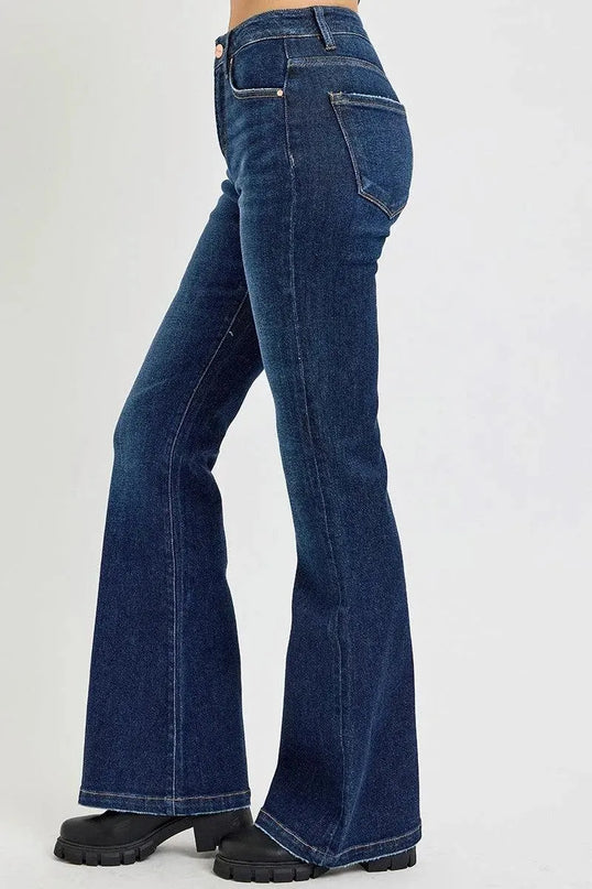 RISEN Full Size High Rise Flare Jeans with Pockets - ShopEasier