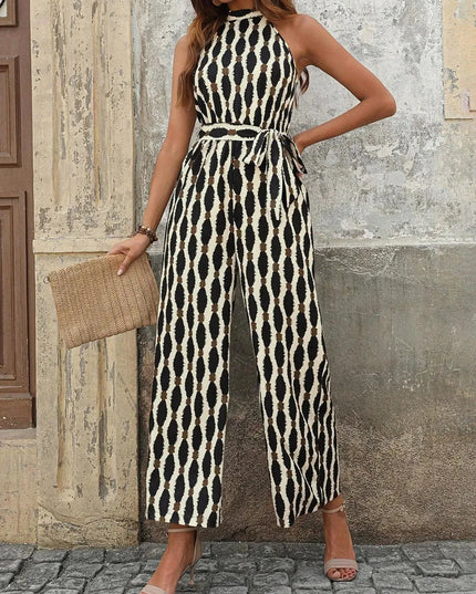 Grecian-Style Tied Neck Printed Jumpsuit