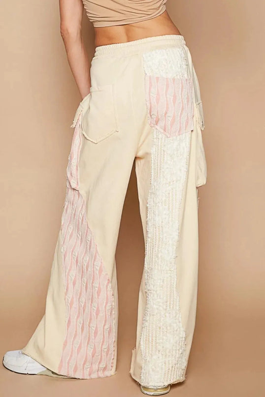 POL Crochet Contrast Drawstring Wide Leg Pants