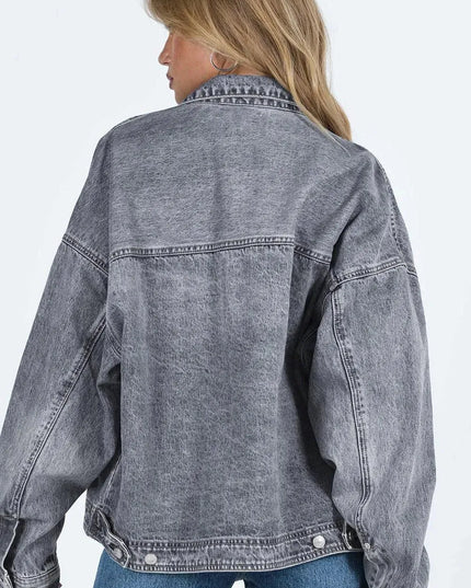 Collared Neck Button Up Denim Jacket - ShopEasier