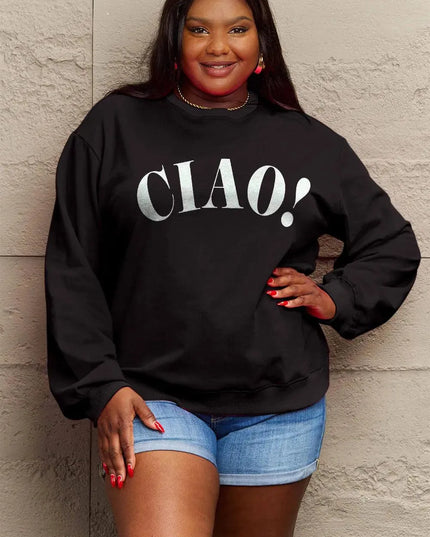 Simply Love Full Size CIAO！Round Neck Sweatshirt - ShopEasier