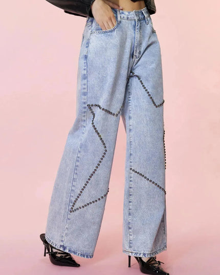 Studded Star Straight Jeans with Pockets - ShopEasier