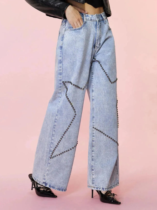 Studded Star Straight Jeans with Pockets - ShopEasier