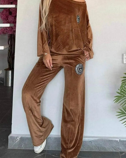 Conjunto de pantalón y blusa de manga larga con cuello barco en talla grande