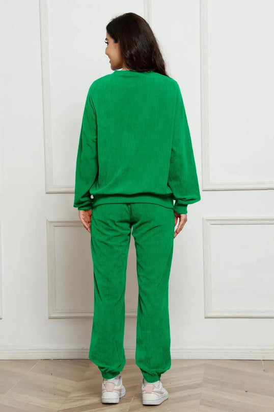 Cozy Corduroy Two-Piece Sweatshirt and Sweatpants Ensemble