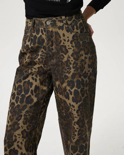 Leopard Straight Jeans with Pockets - ShopEasier