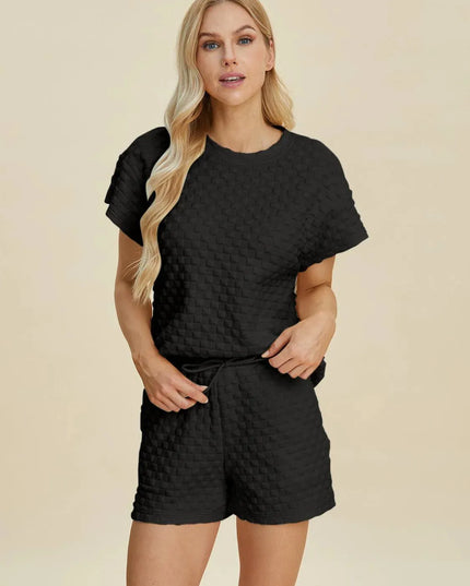 Dual Style Full Size Textured Tee and Shorts Ensemble