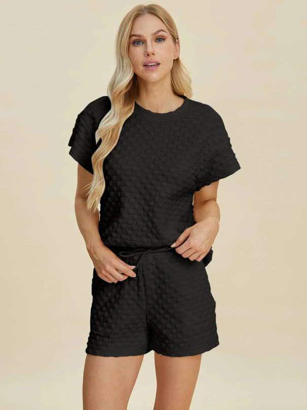 Dual Style Full Size Textured Tee and Shorts Ensemble