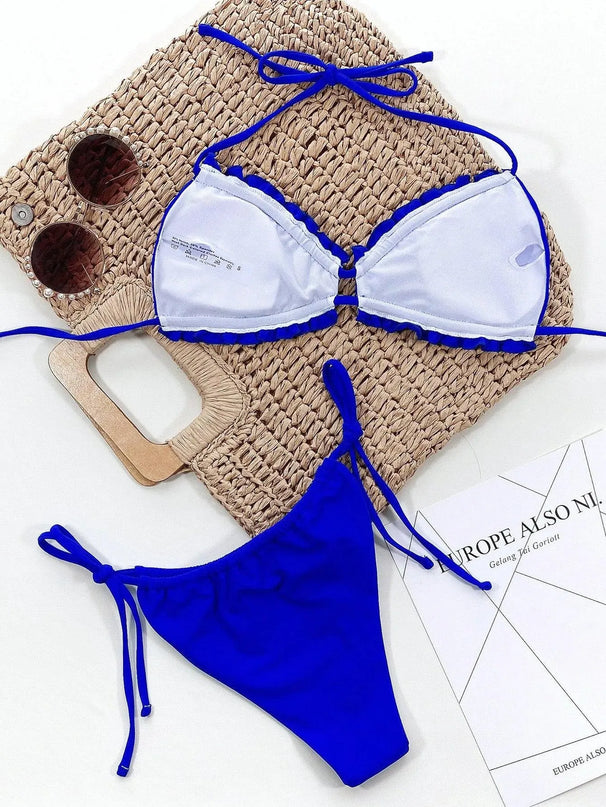 Conjunto de bikini con cuello halter y volantes Trill