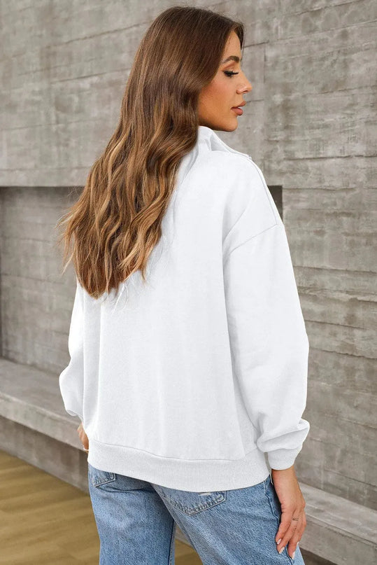 Casual Pocketed Quarter Zip Sweatshirt with Dropped Shoulders