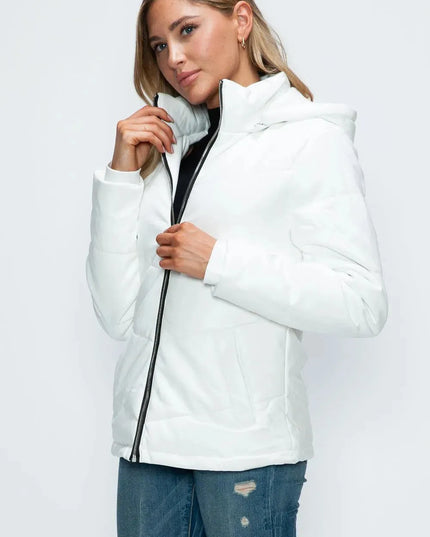 How Dare U Pocketed Zip Up Puffer Jacket with Removable Hood - ShopEasier