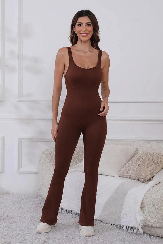 Scoop Neck Wide Strap Active Jumpsuit - ShopEasier