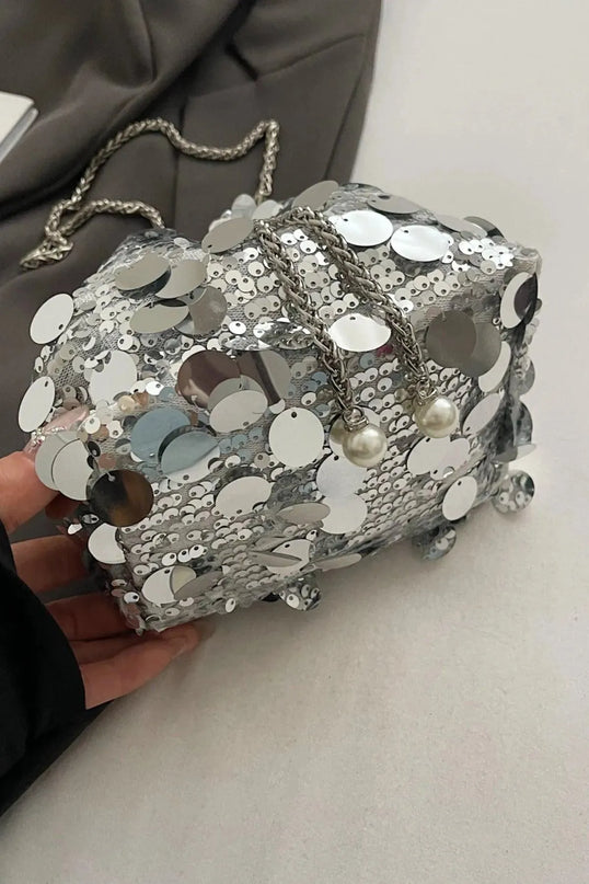 Bolso bandolera con lentejuelas y cordón