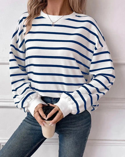 Chic Striped Round Neck Long Sleeve Sweatshirt