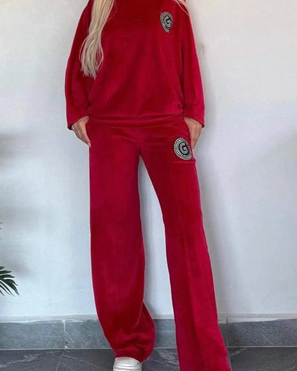 Conjunto de pantalón y blusa de manga larga con cuello barco en talla grande