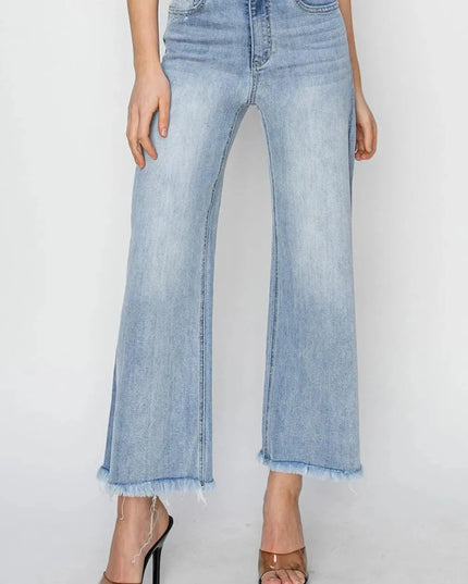 RISEN High Rise Crop Wide Fray Hem Jeans - ShopEasier