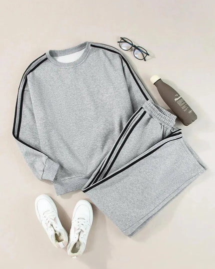 Cozy Round Neck Long Sleeve Activewear Set with Drawstring Pants