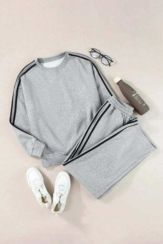 Cozy Round Neck Long Sleeve Activewear Set with Drawstring Pants