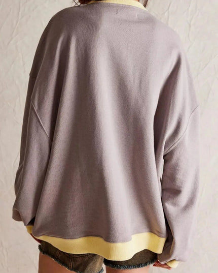 Mandy Contrast Trim Long Sleeve Sweatshirt with Round Neck