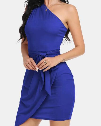 Tie Front One-Shoulder Sleeveless Dress - ShopEasier