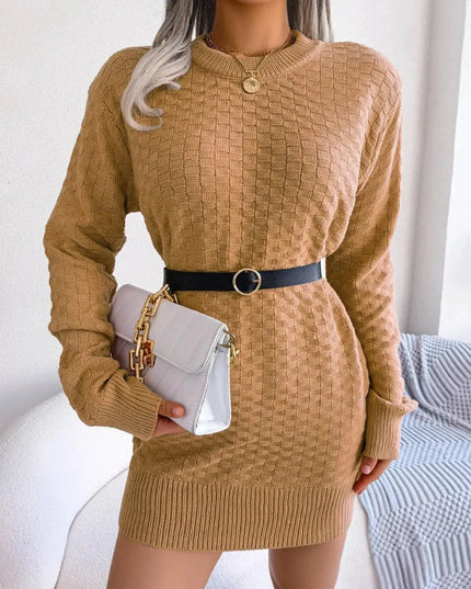 Round Neck Long Sleeve Mini Sweater Dress