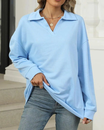 Johnny Collar Basic Long Sleeve Sweatshirt