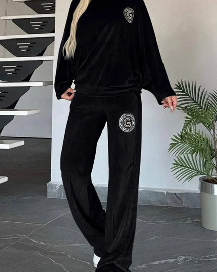 Conjunto de pantalón y blusa de manga larga con cuello barco en talla grande