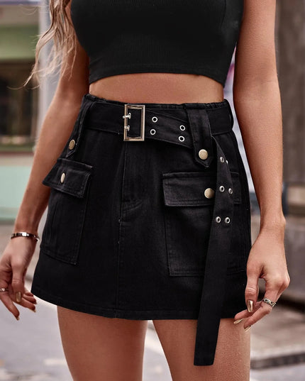 Belted Pocketed Denim Shorts for Casual Wear