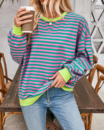 Chic Contrast Striped Long Sleeve Pullover