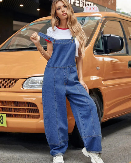 Wide Strap Wide Leg Denim Overalls - ShopEasier