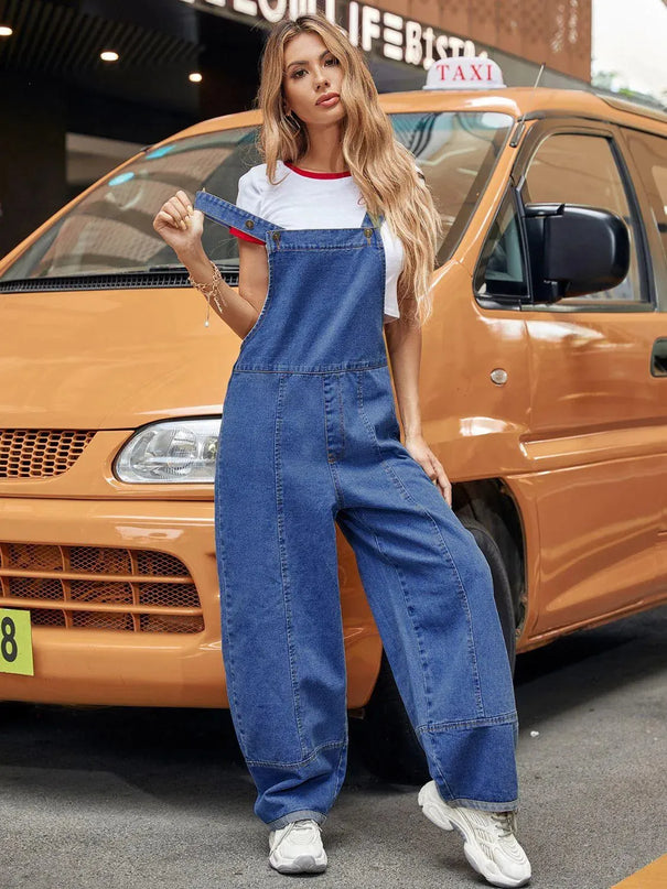 Wide Strap Wide Leg Denim Overalls - ShopEasier