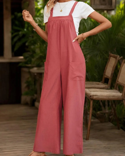 Chic Square Neck Wide Strap Overall Jumpsuit