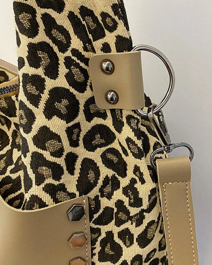 Leopard Polyester Shoulder Bag with Zippers