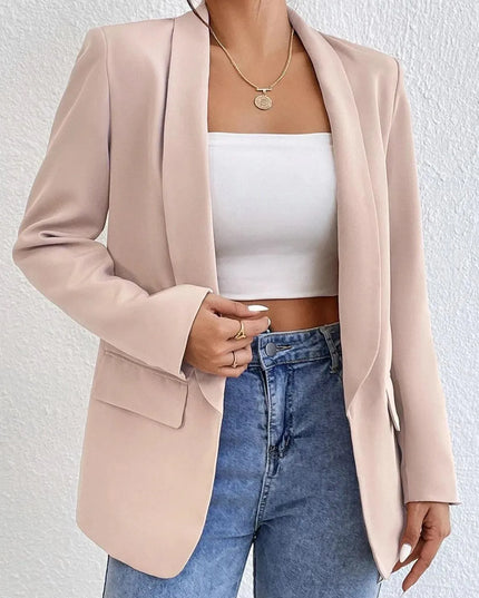 Shawl Collar Long Sleeve Blazer - ShopEasier