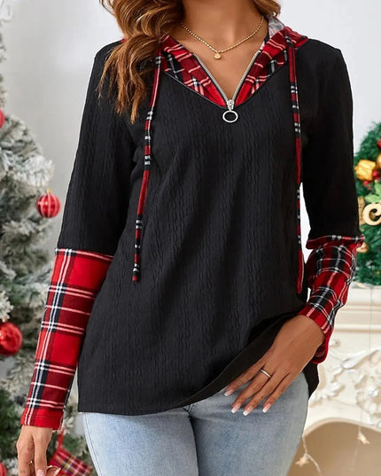 Plaid Hooded Quarter Zip T-Shirt