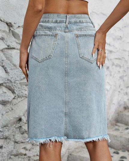 Raw Hem Slit Denim Skirt - ShopEasier