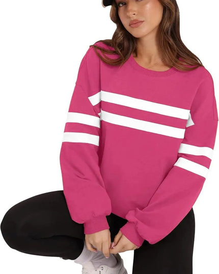 Lovelet Striped Round Neck Dropped Shoulder Sweatshirt - ShopEasier