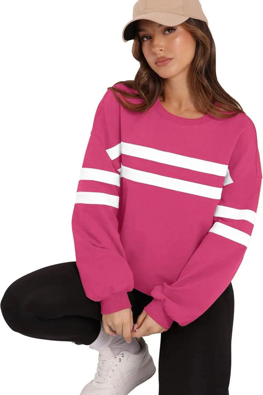 Lovelet Striped Round Neck Dropped Shoulder Sweatshirt - ShopEasier