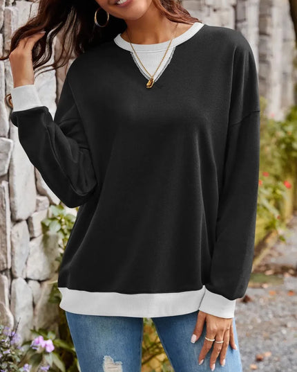 Contrast Lovelet Round Neck Long Sleeve Pullover