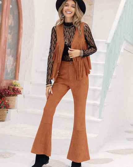 Chic Tassel Fringe Vest and Flared Pants Ensemble