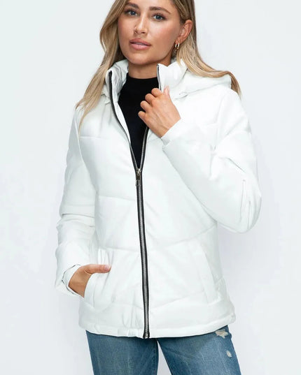 How Dare U Pocketed Zip Up Puffer Jacket with Removable Hood - ShopEasier