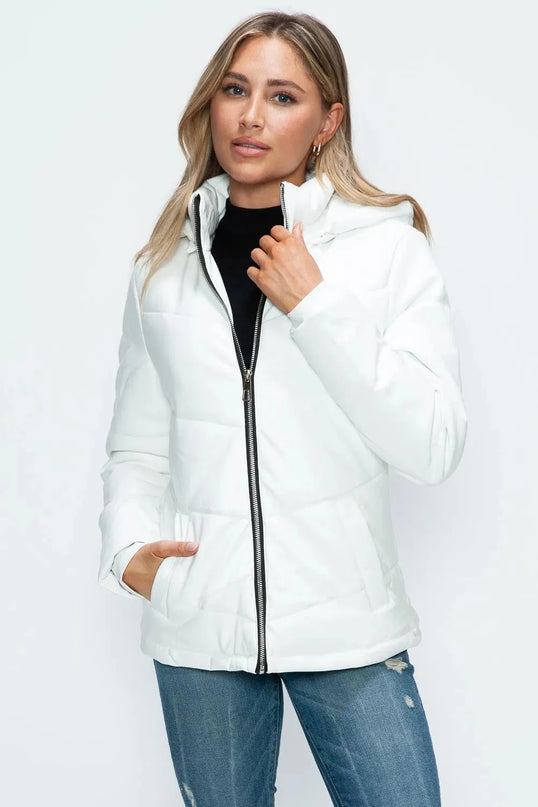 How Dare U Pocketed Zip Up Puffer Jacket with Removable Hood - ShopEasier