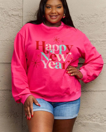 Simply Love Full Size HAPPY NEW YEAR Round Neck Sweatshirt - ShopEasier