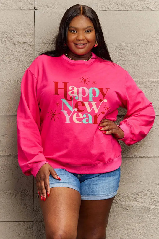 Simply Love Full Size HAPPY NEW YEAR Round Neck Sweatshirt - ShopEasier